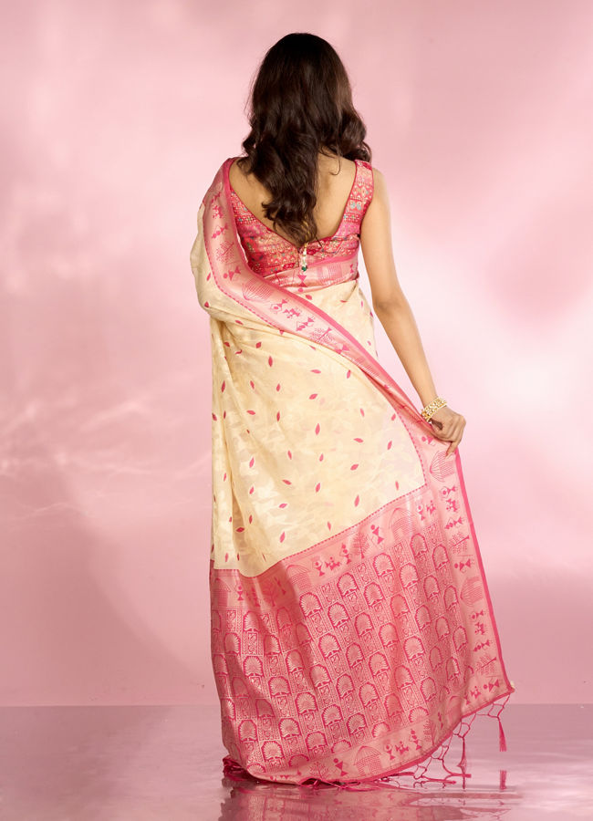 Mohey Women Elegant Rani Pink Saree