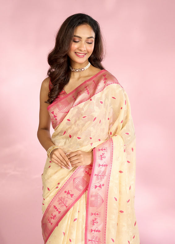 Mohey Women Elegant Rani Pink Saree