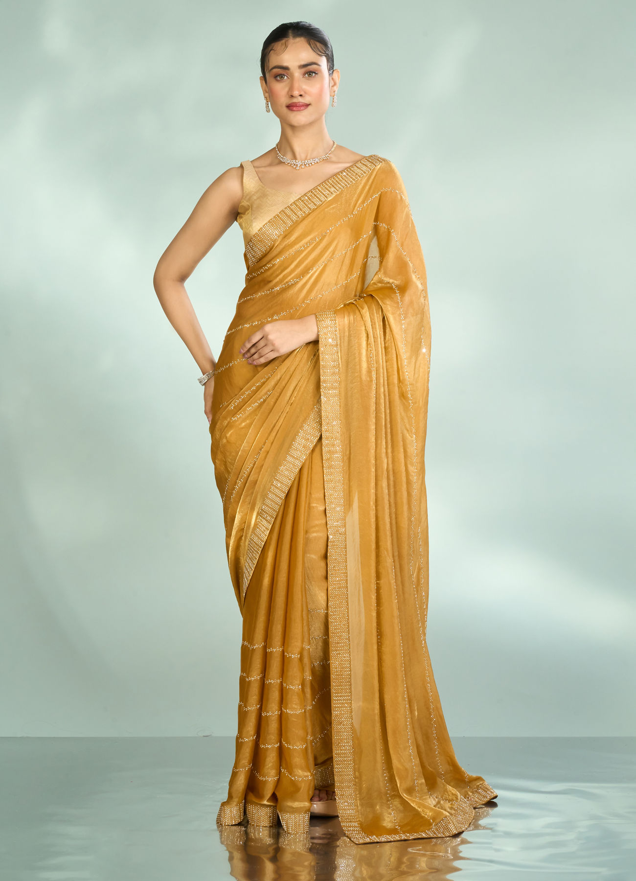 Mohey Women Mustard Yellow Organza Glory Saree