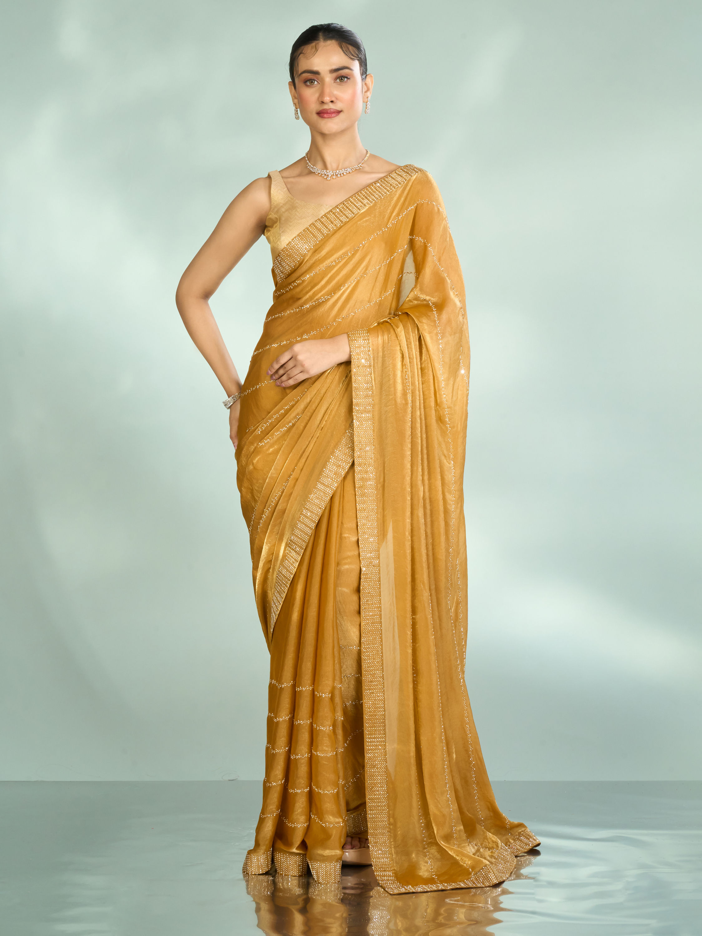 Mohey Women Mustard Yellow Organza Glory Saree