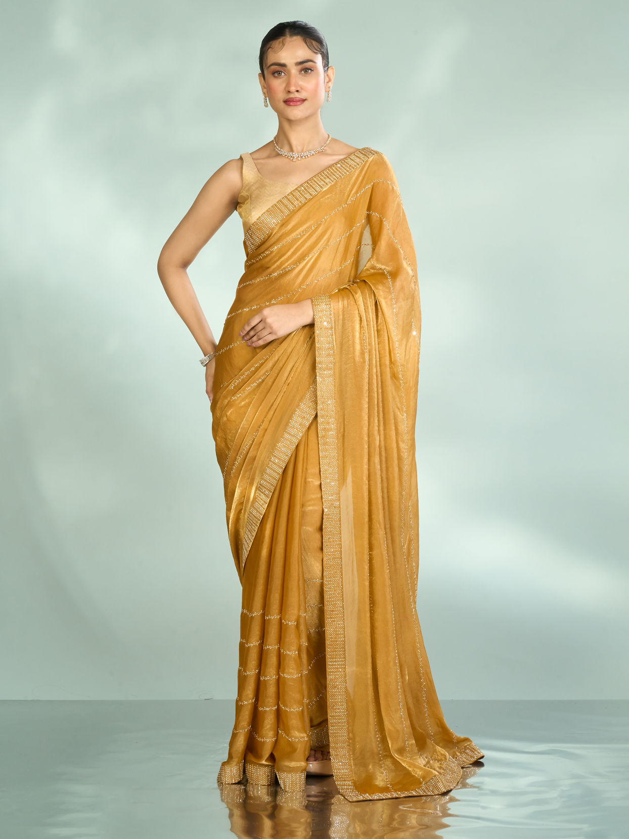 Mohey Women Mustard Yellow Organza Glory Saree