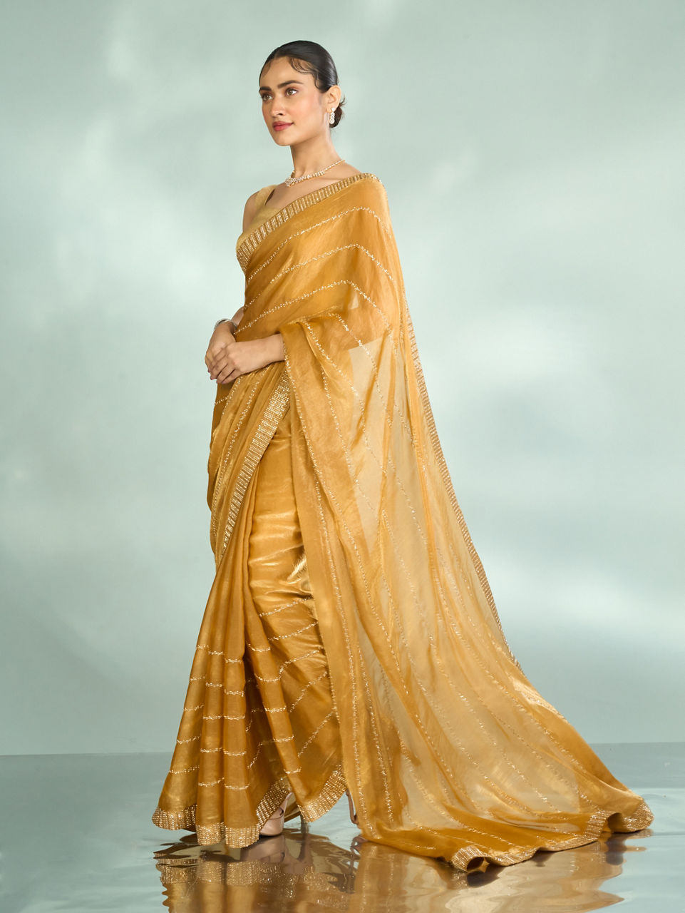 Mohey Women Mustard Yellow Organza Glory Saree