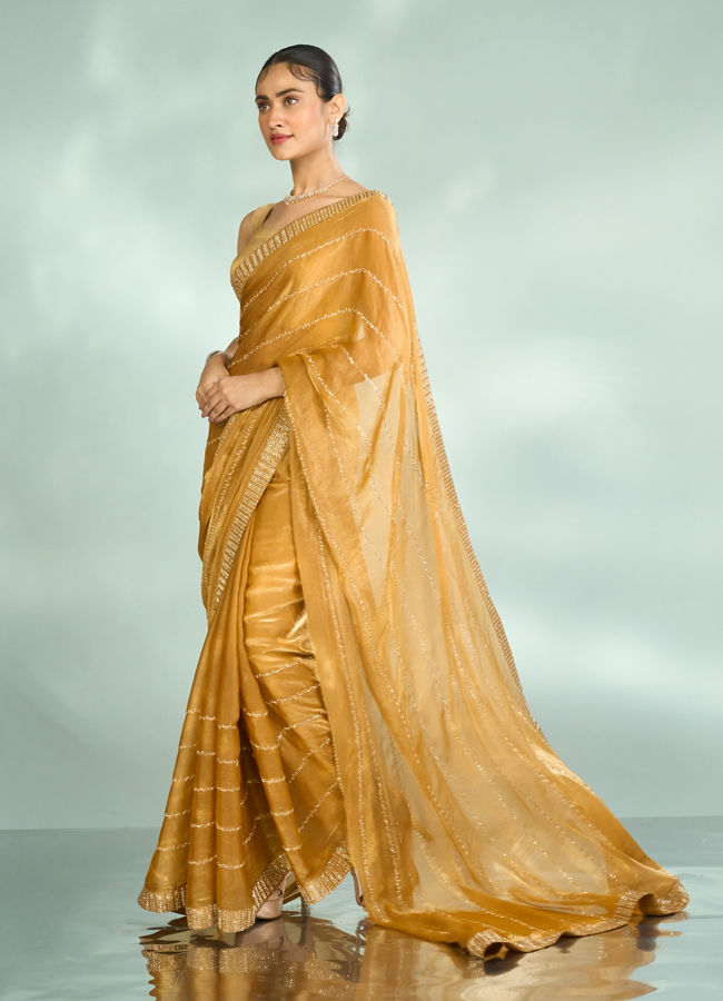 Mohey Women Mustard Yellow Organza Glory Saree