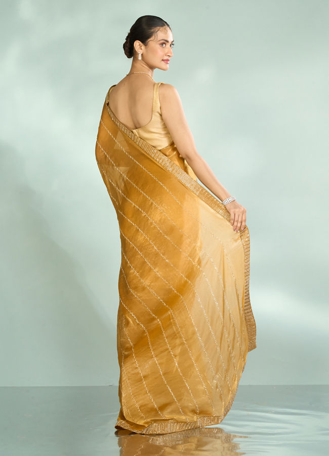 Mohey Women Mustard Yellow Organza Glory Saree