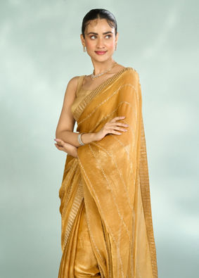 Mohey Women Mustard Yellow Organza Glory Saree