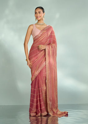 Mohey Women Dusty Pink Organza Saree