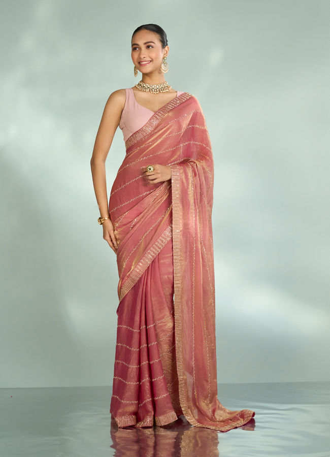 Mohey Women Dusty Pink Organza Saree