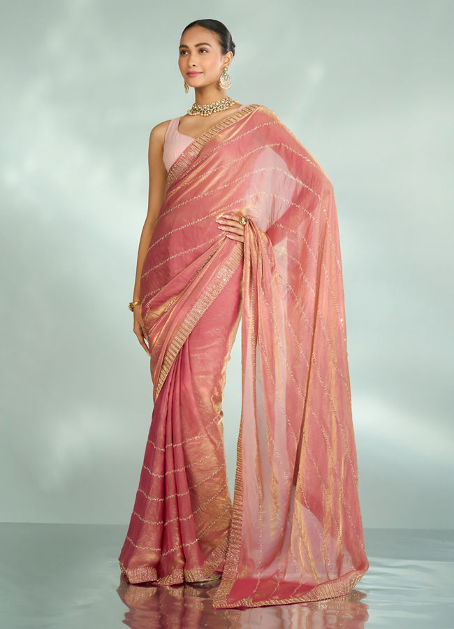 Mohey Women Dusty Pink Organza Saree
