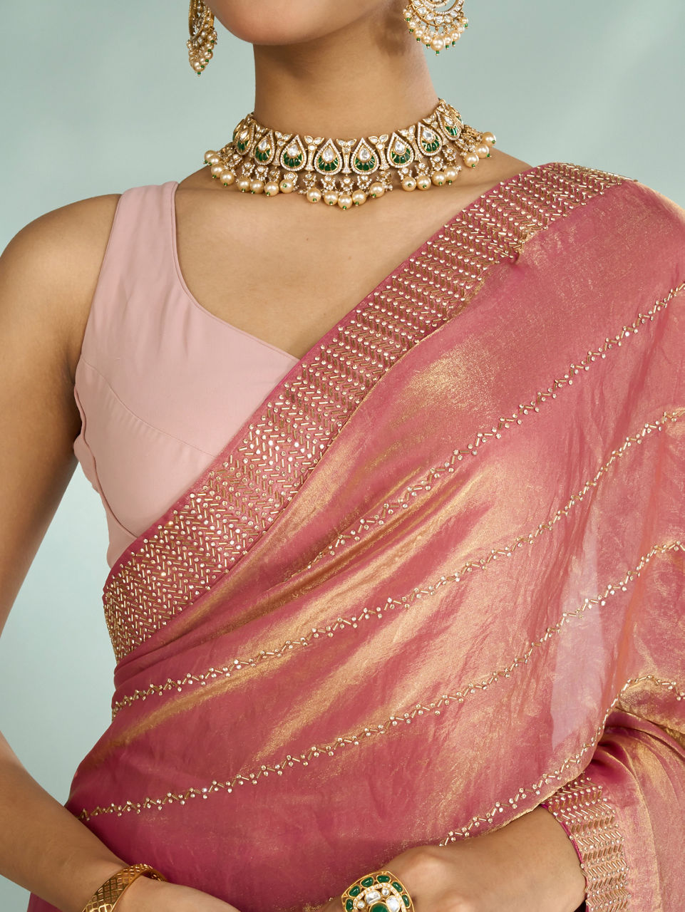 Mohey Women Dusty Pink Organza Saree