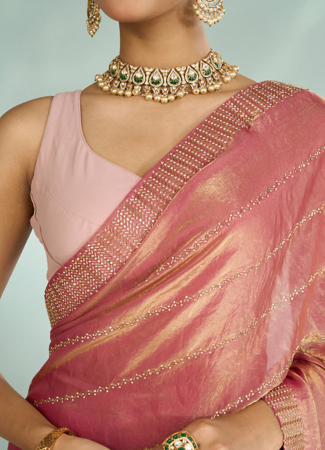 Mohey Women Dusty Pink Organza Saree
