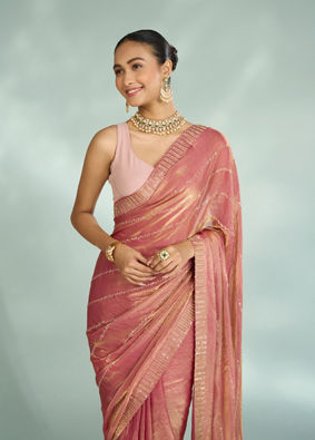 Mohey Women Dusty Pink Organza Saree