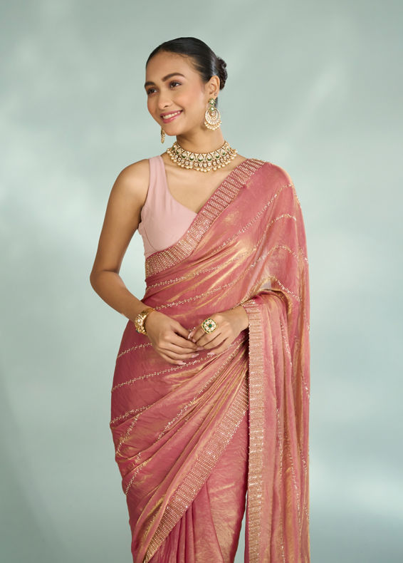 Mohey Women Dusty Pink Organza Saree
