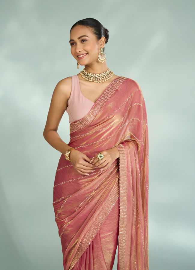 Mohey Women Dusty Pink Organza Saree