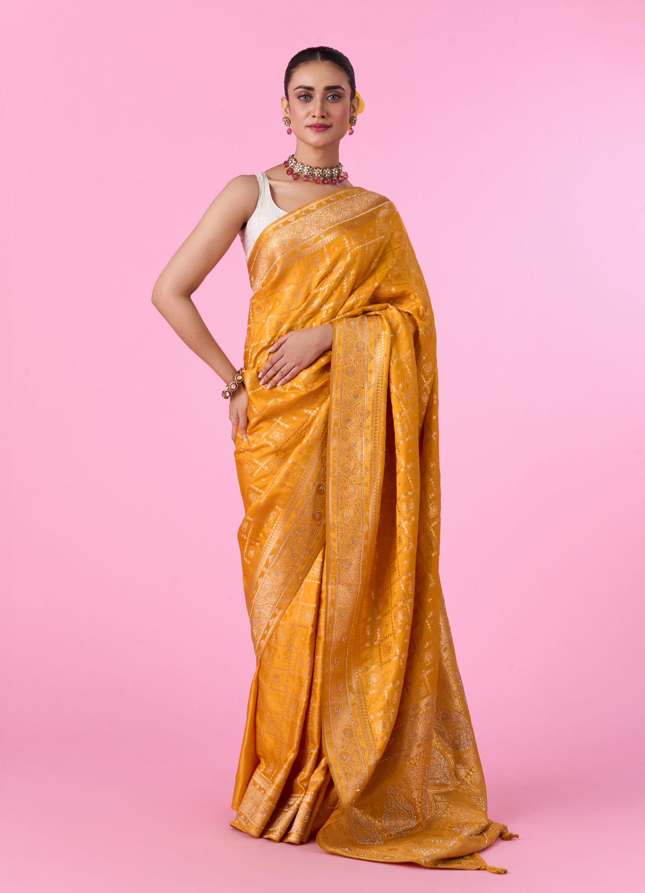 Mohey Women Radiant Mustard Yellow Banarasi Saree