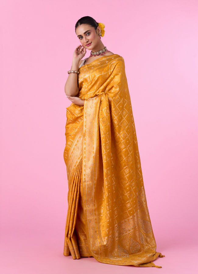 Mohey Women Radiant Mustard Yellow Banarasi Saree
