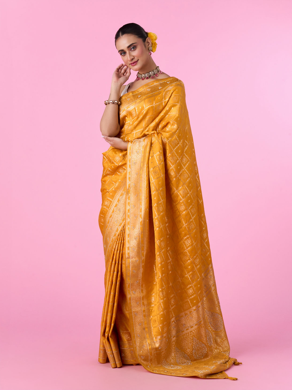 Mohey Women Radiant Mustard Yellow Banarasi Saree