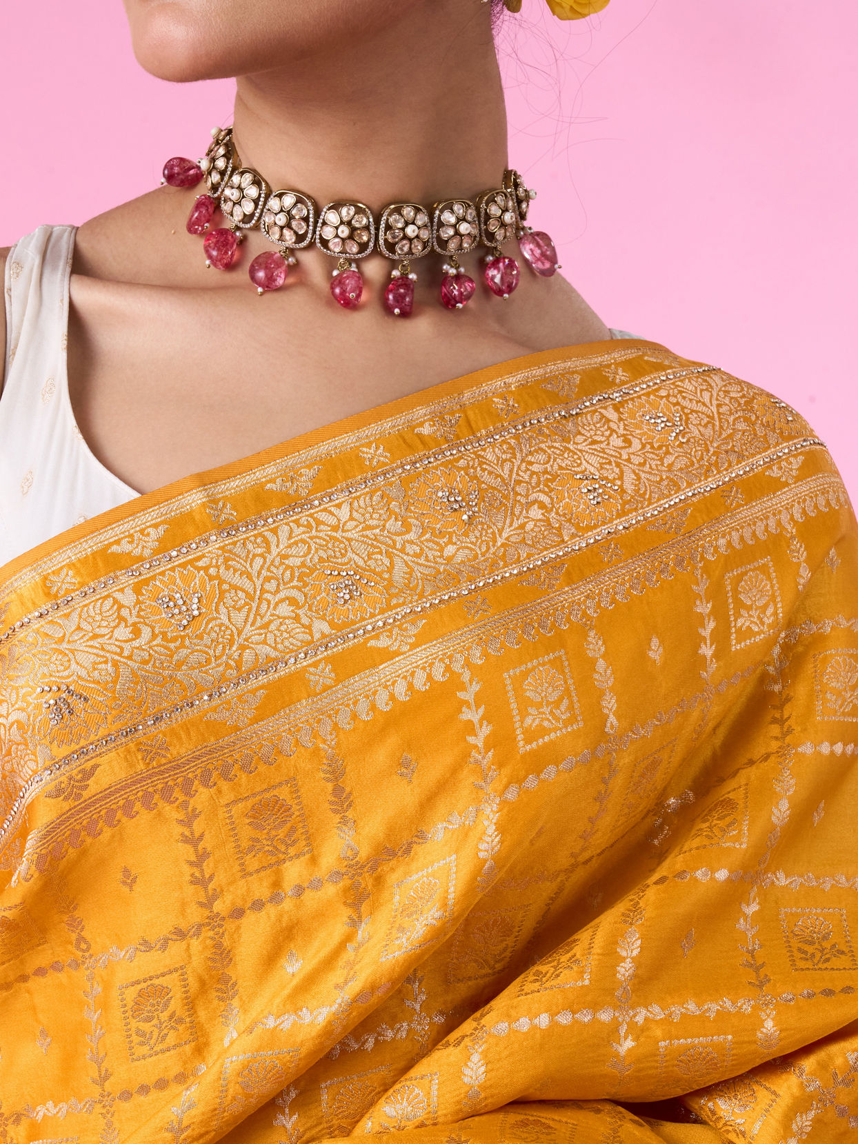 Mohey Women Radiant Mustard Yellow Banarasi Saree