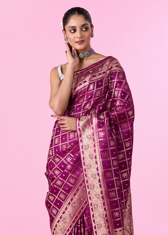 Mohey Women Wine Elegance Banarasi Saree