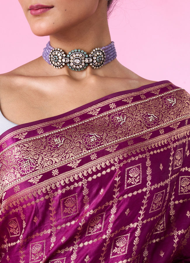 Mohey Women Wine Elegance Banarasi Saree