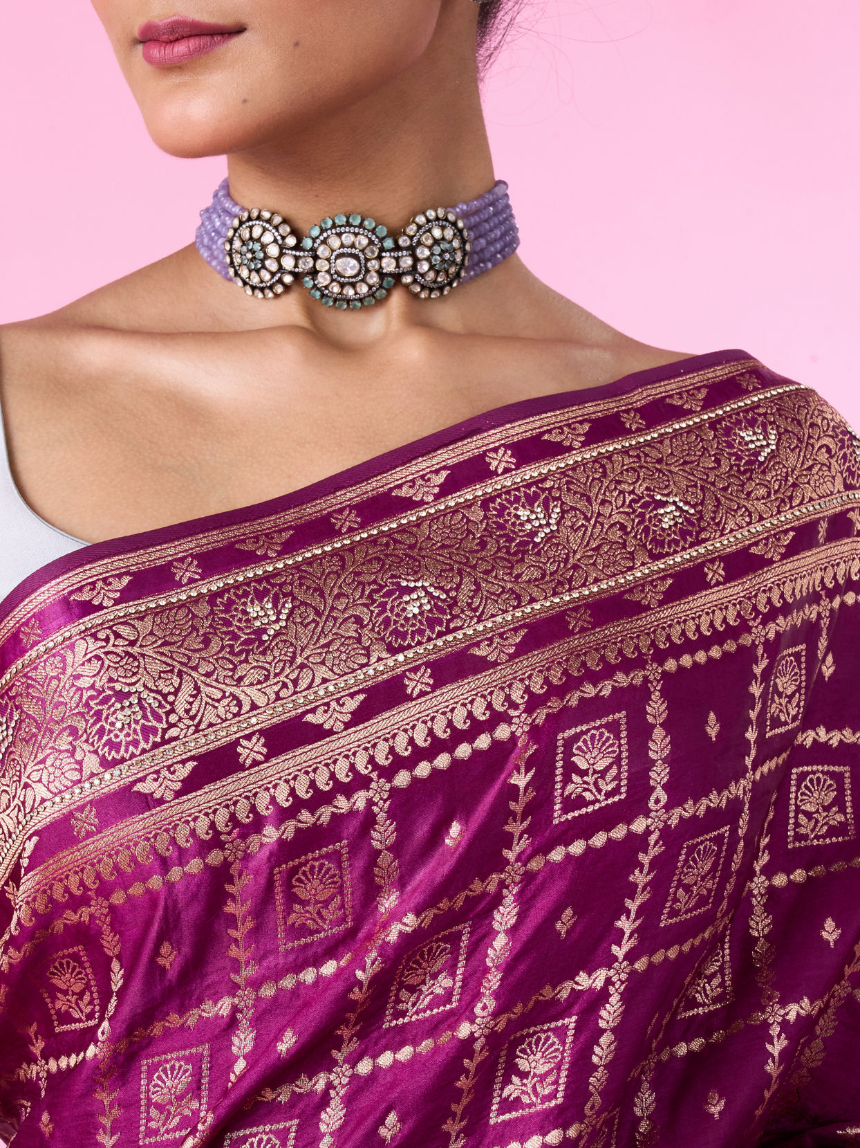 Mohey Women Wine Elegance Banarasi Saree