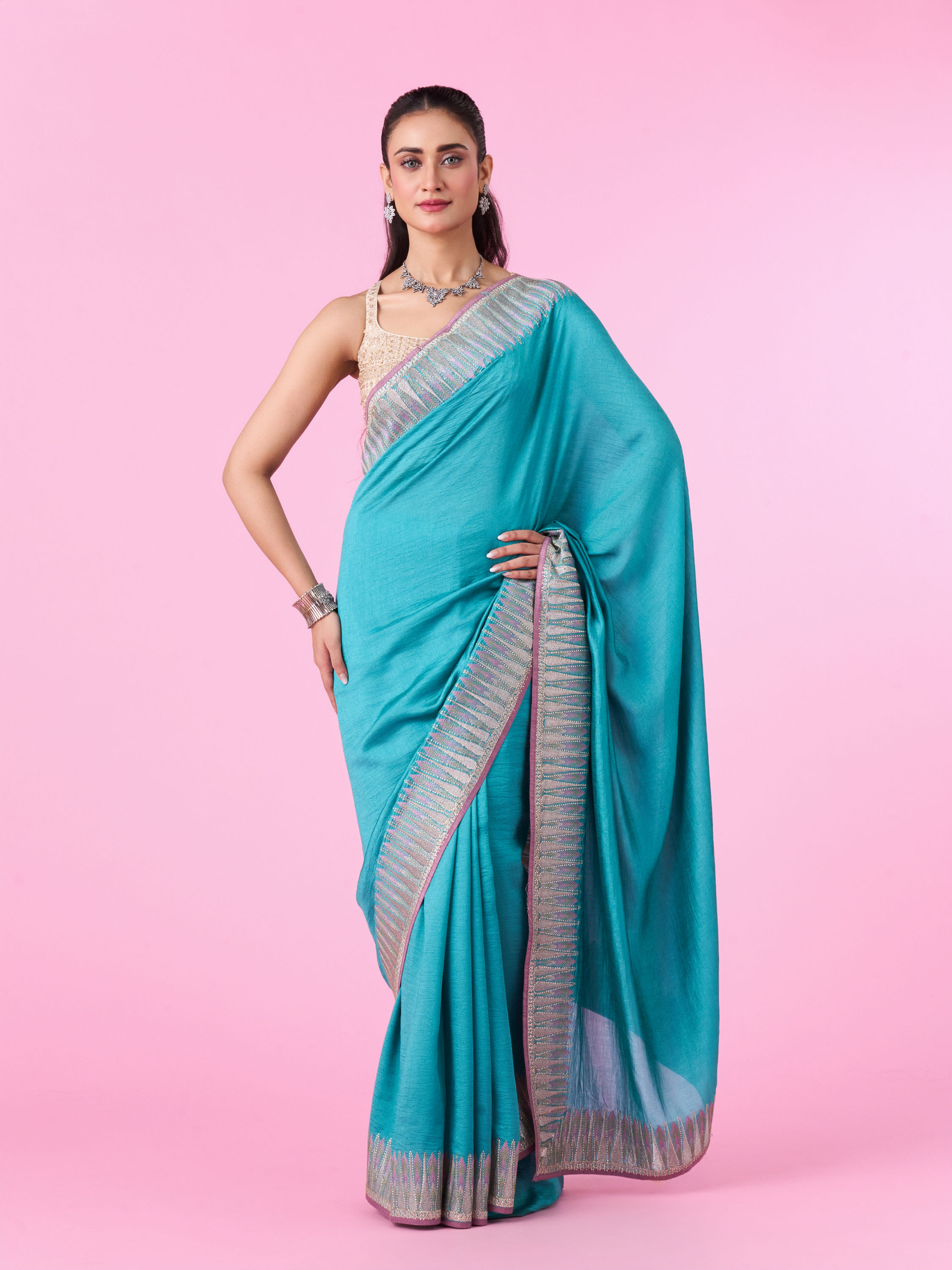Mohey Women Aqua Elegance Art Silk Saree
