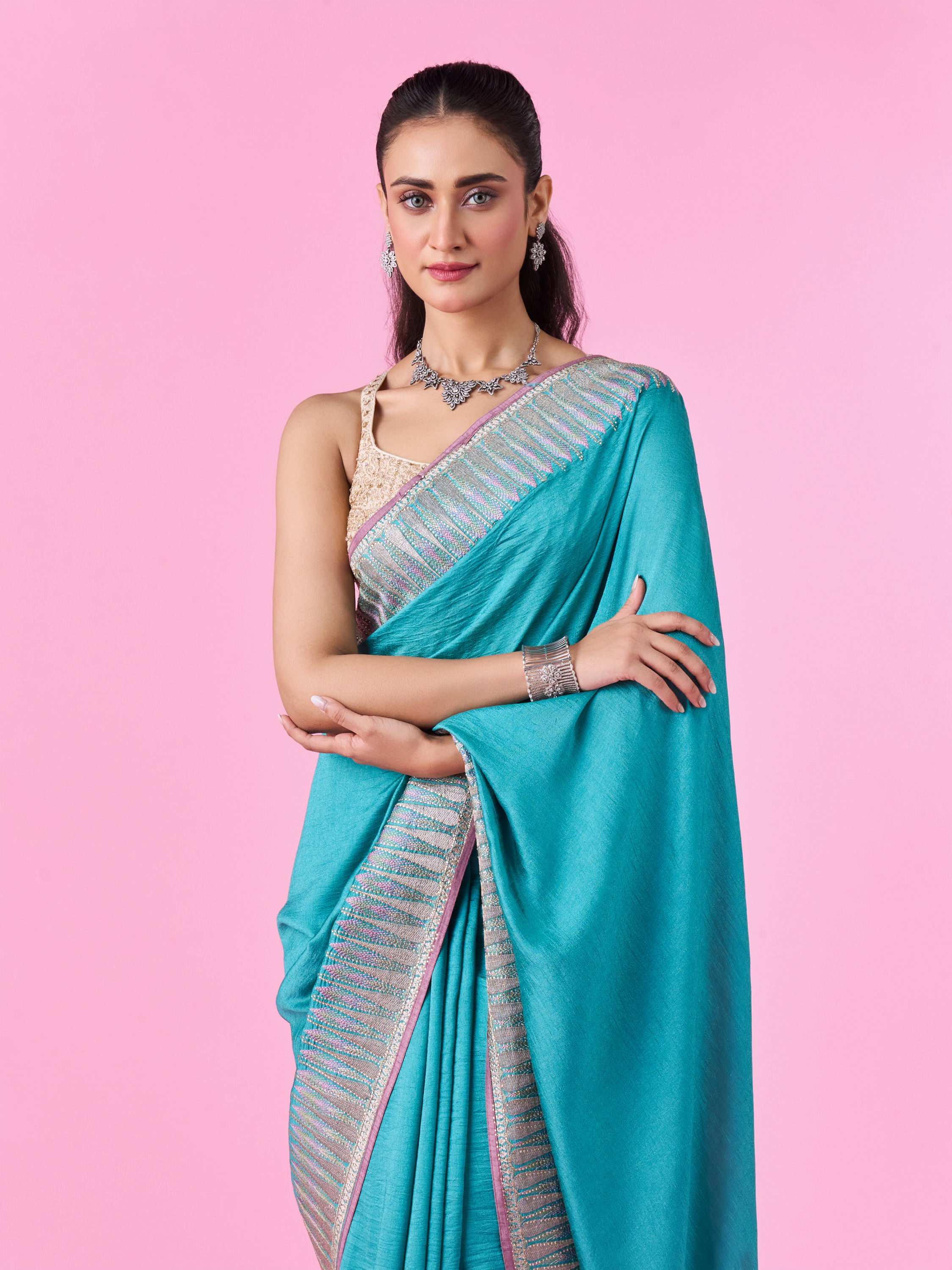 Mohey Women Aqua Elegance Art Silk Saree