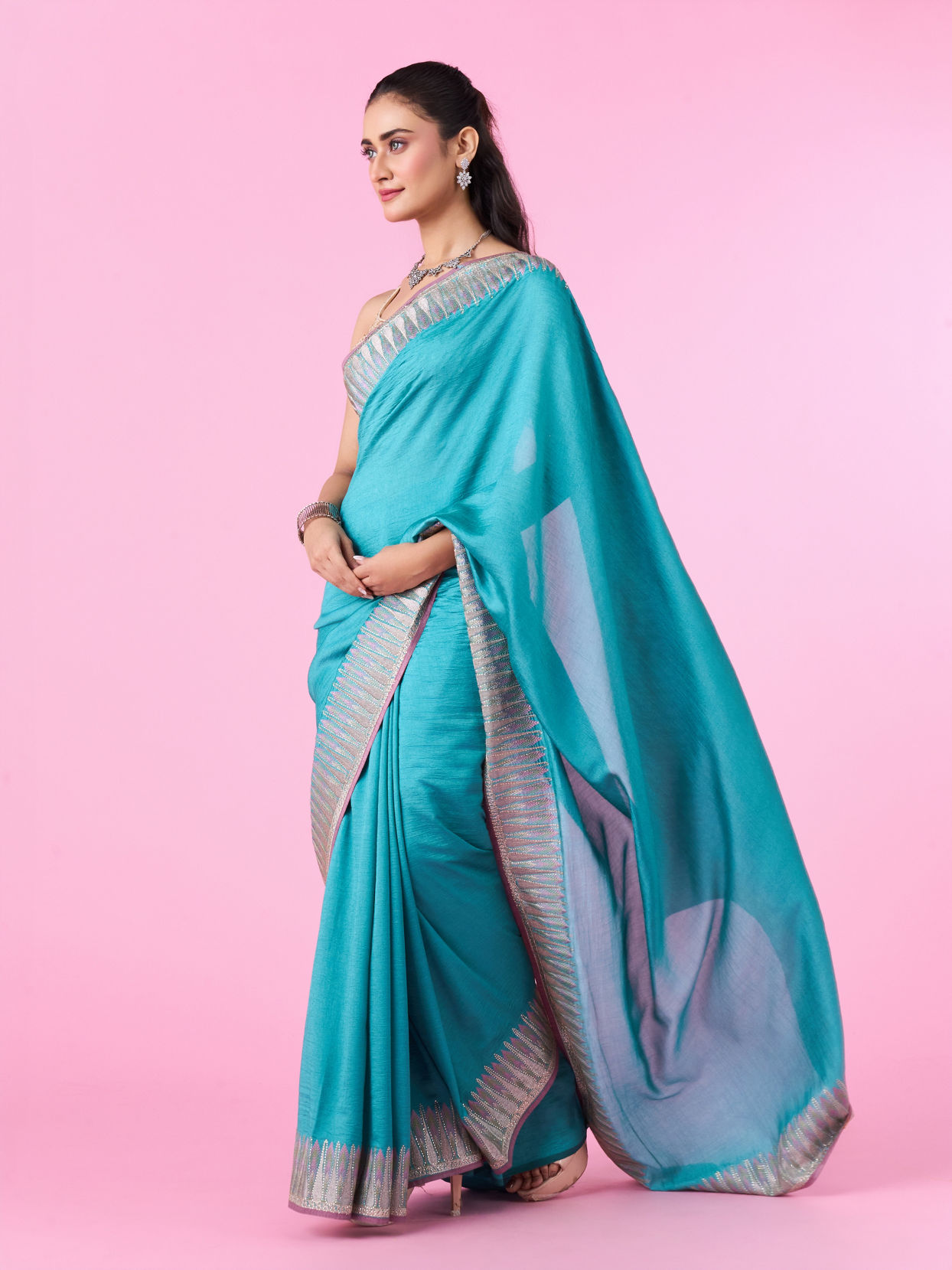 Mohey Women Aqua Elegance Art Silk Saree