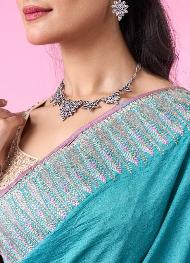 Mohey Women Aqua Elegance Art Silk Saree