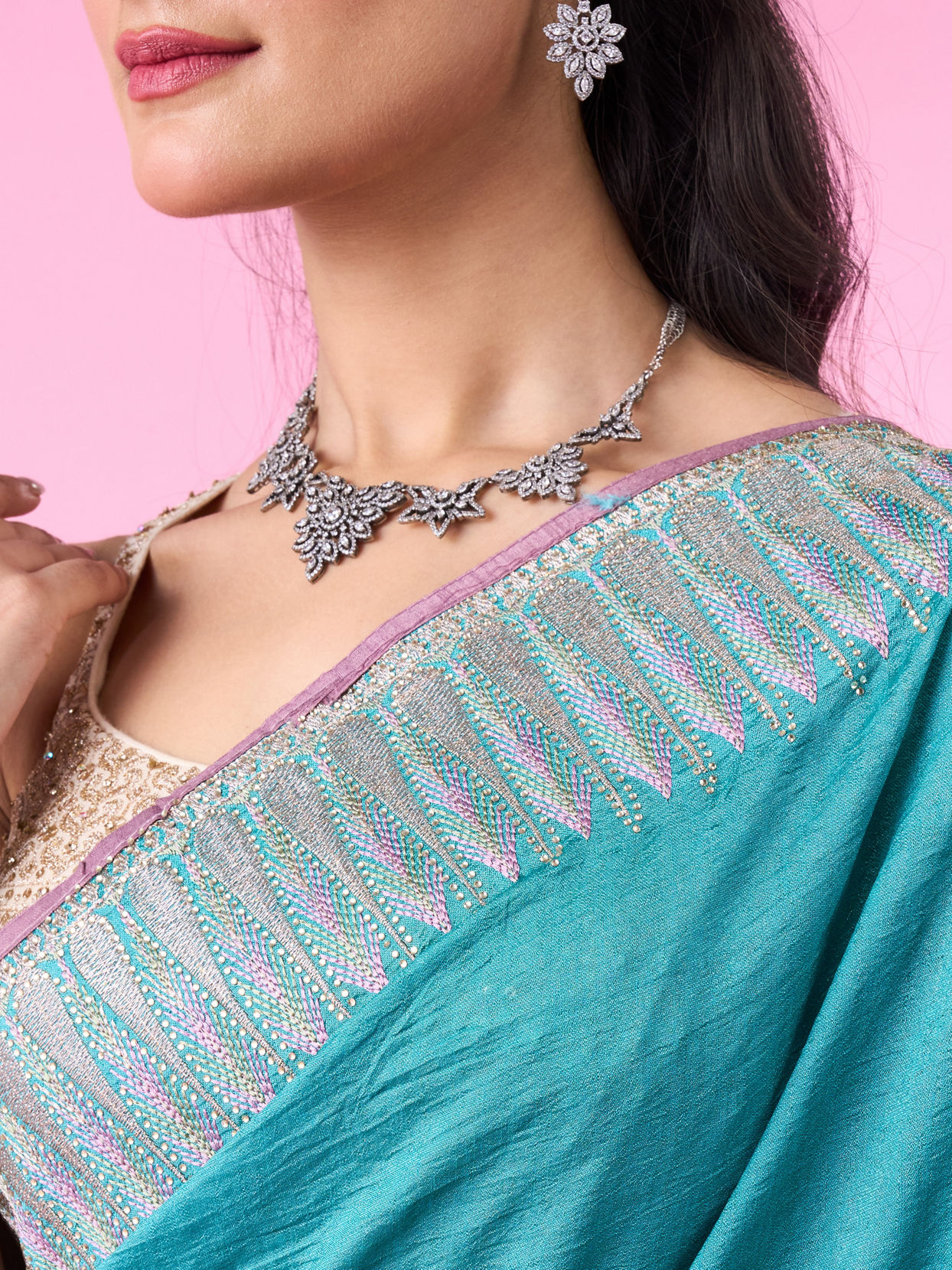 Mohey Women Aqua Elegance Art Silk Saree