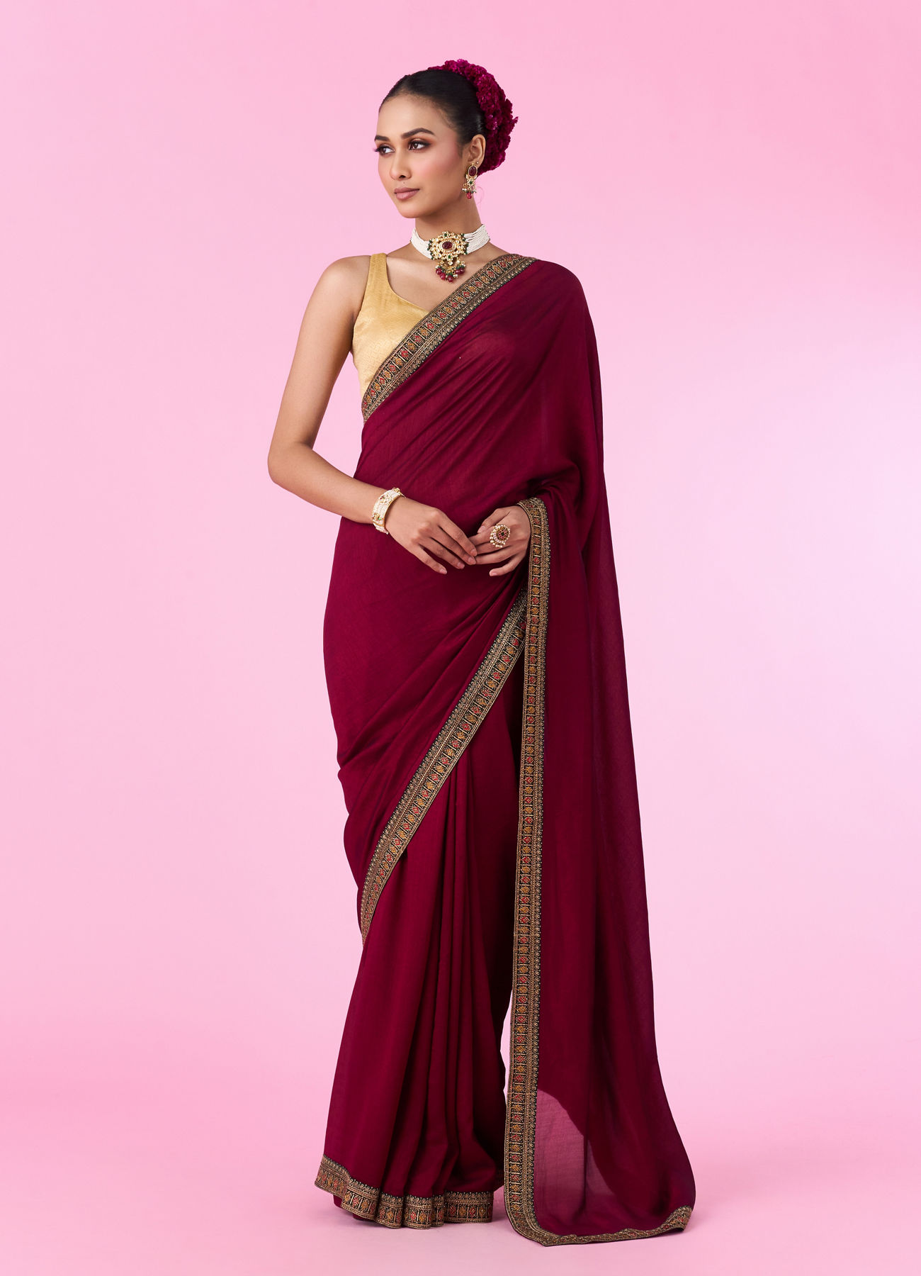 Mohey Women Wine Eleganza Saree
