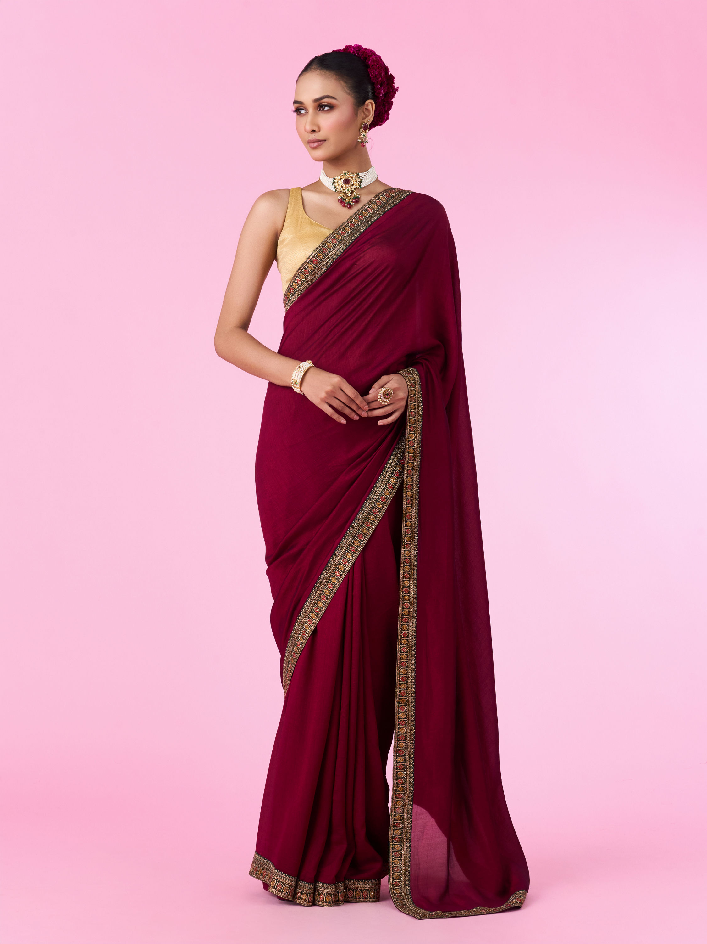 Mohey Women Wine Eleganza Saree