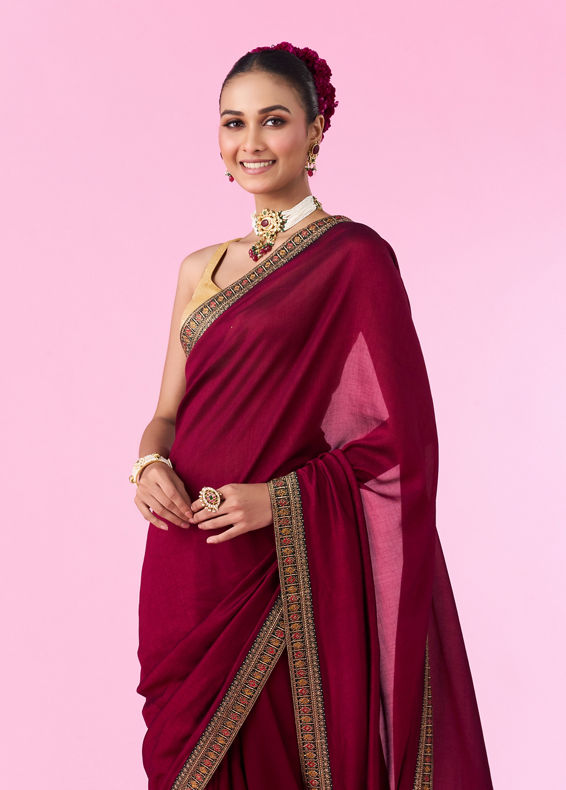 Mohey Women Wine Eleganza Saree