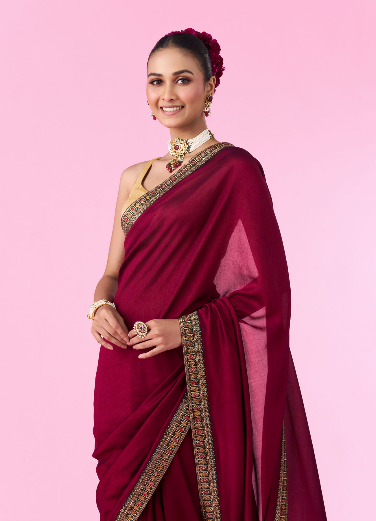 Mohey Women Wine Eleganza Saree