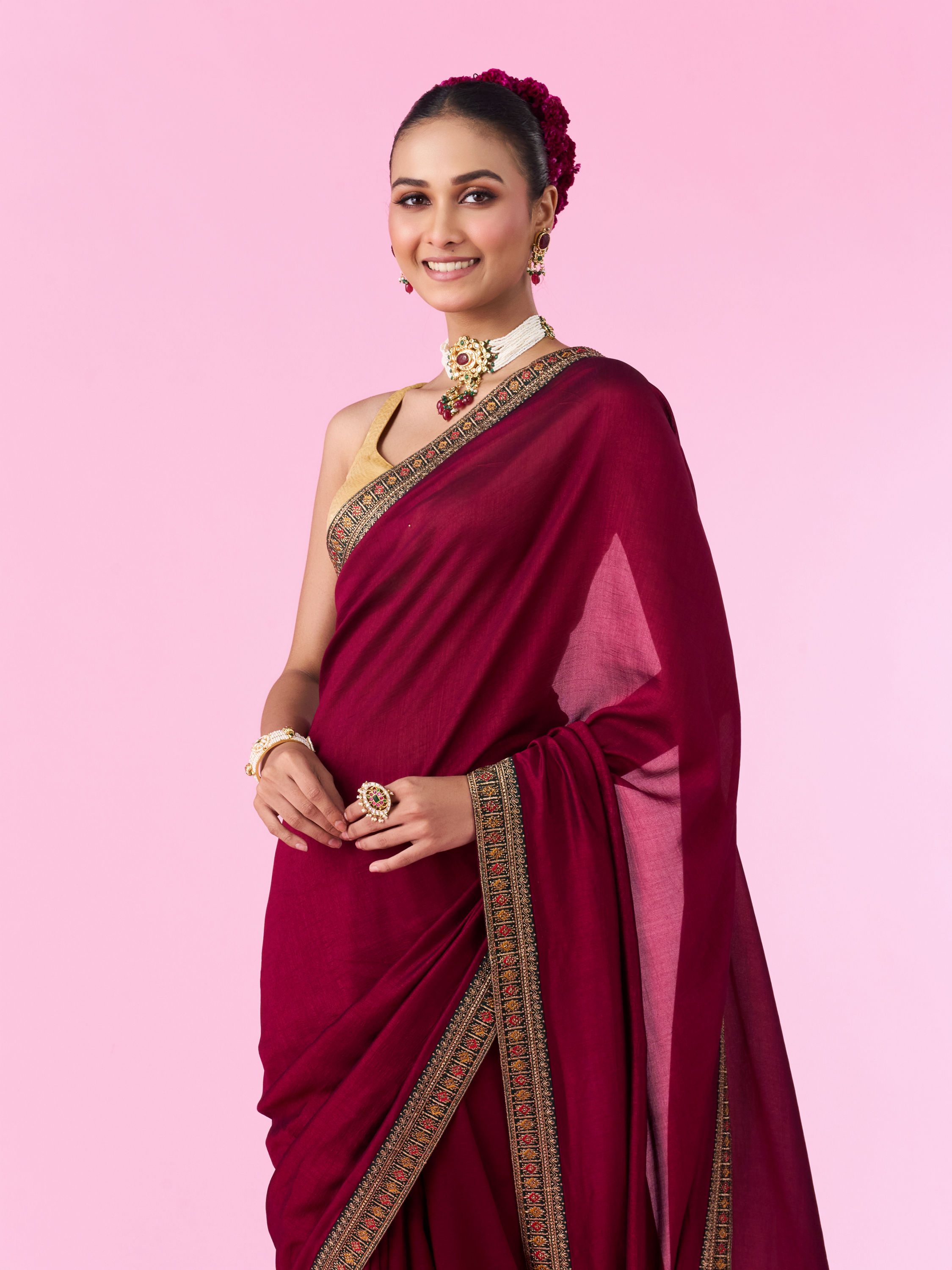 Mohey Women Wine Eleganza Saree