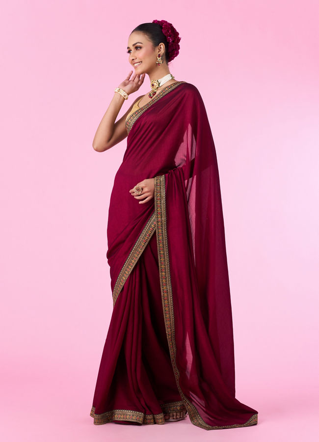 Mohey Women Wine Eleganza Saree