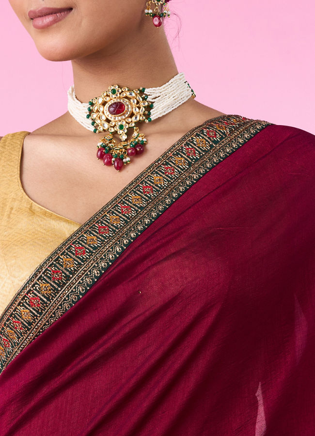 Mohey Women Wine Eleganza Saree