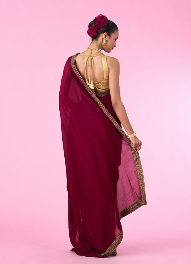 Mohey Women Wine Eleganza Saree