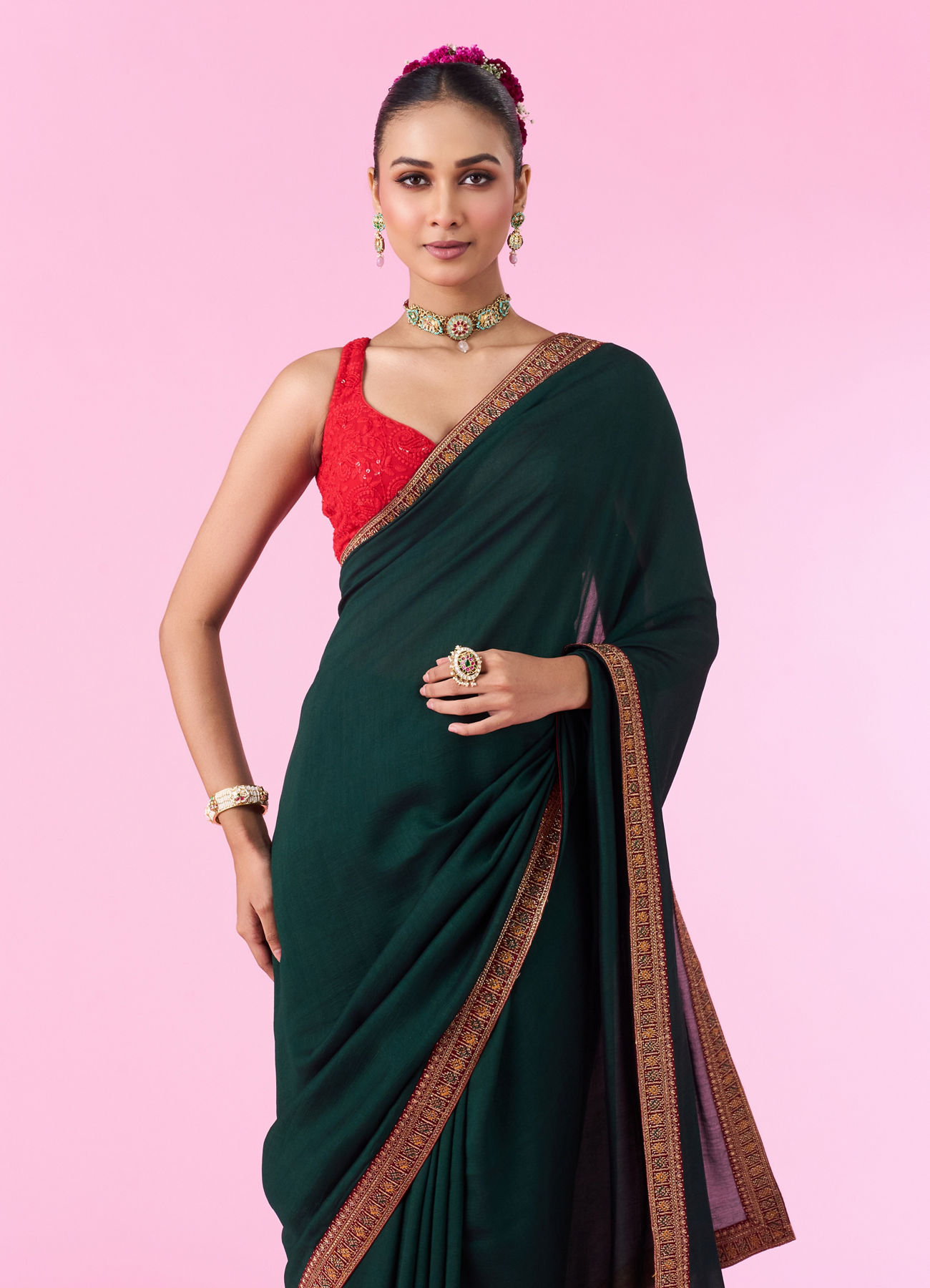 Mohey Women Emerald Elegance Saree