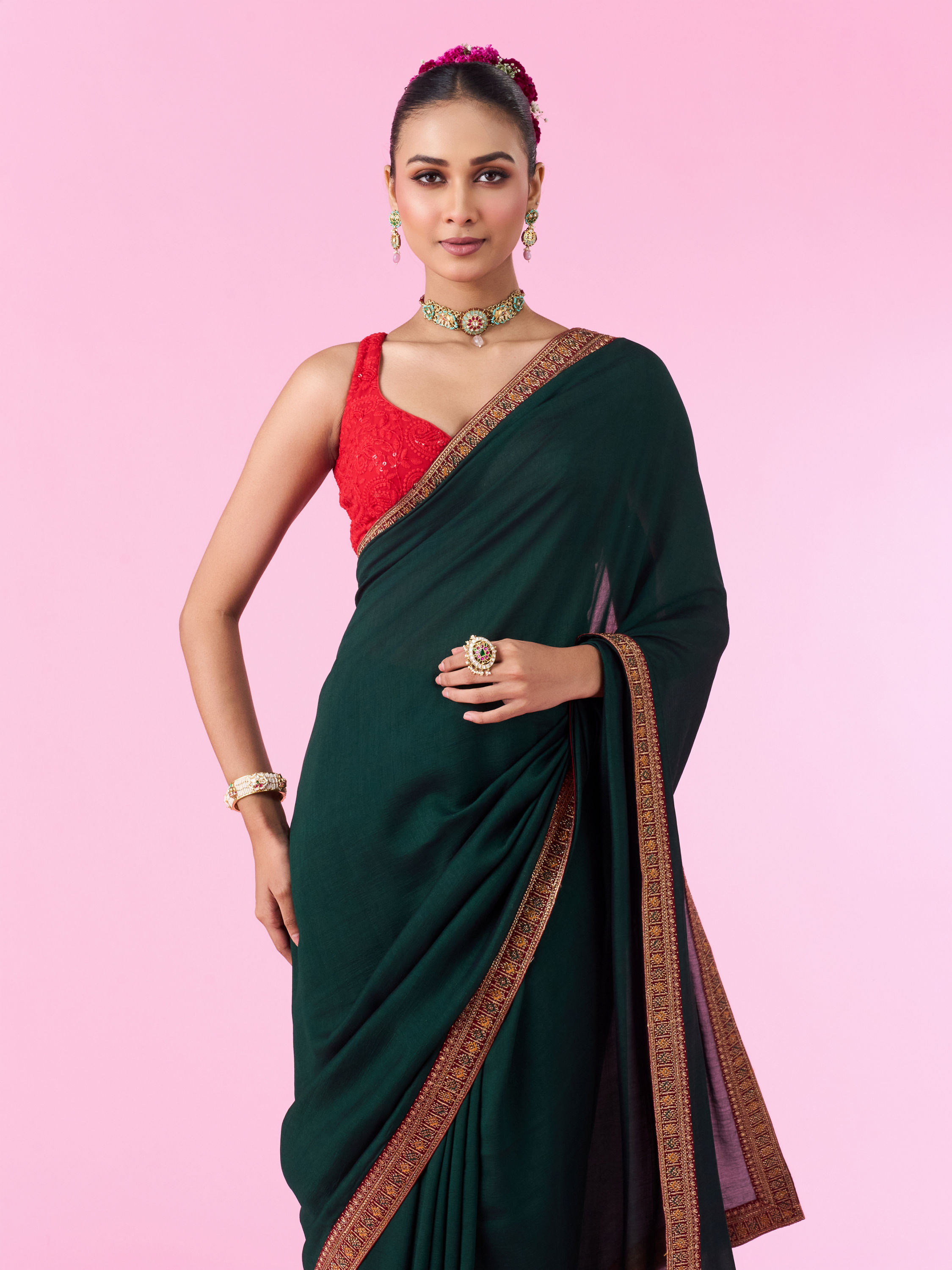 Mohey Women Emerald Elegance Saree