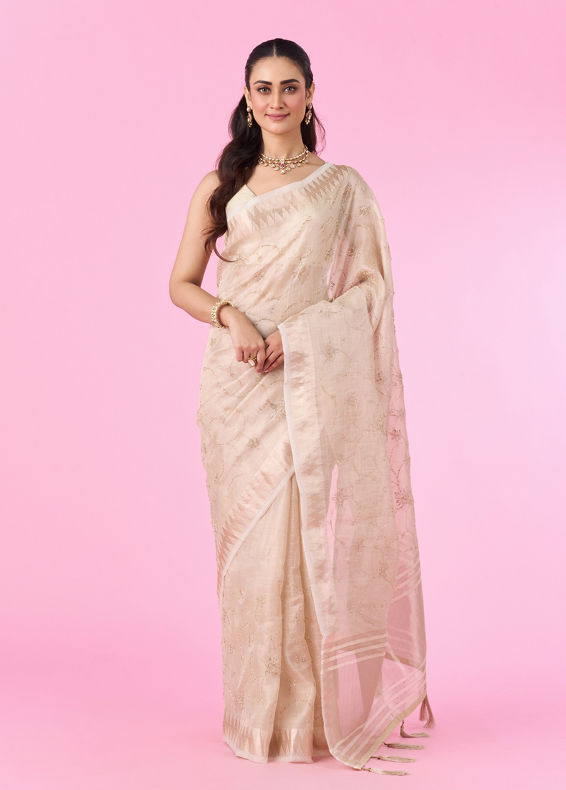 Mohey Women Elegant Cream Carnival Saree