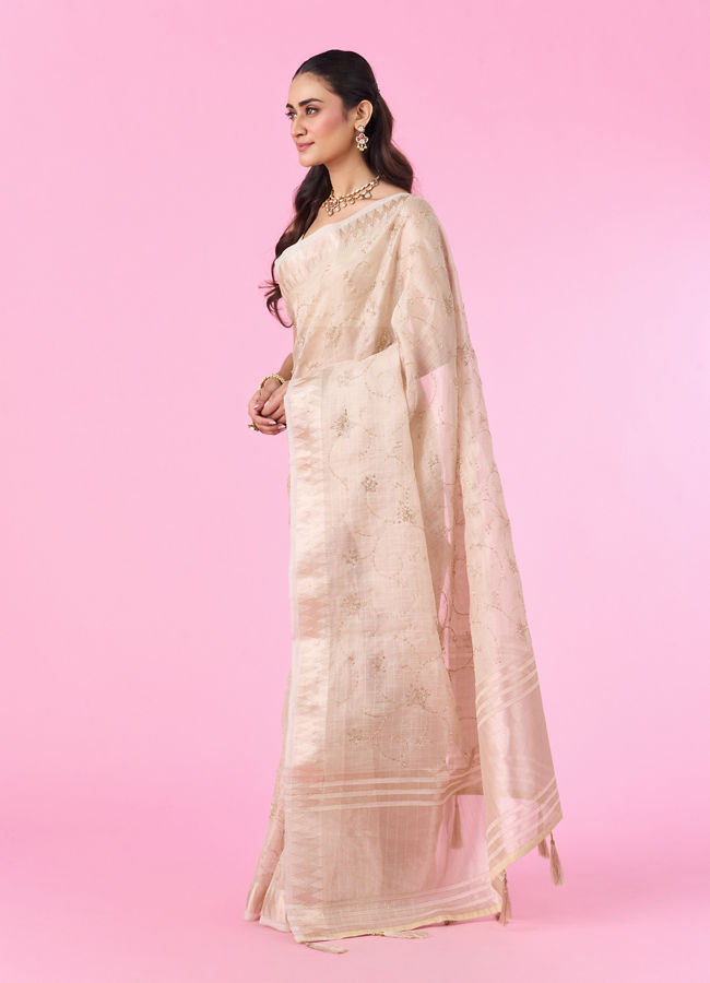 Mohey Women Elegant Cream Carnival Saree