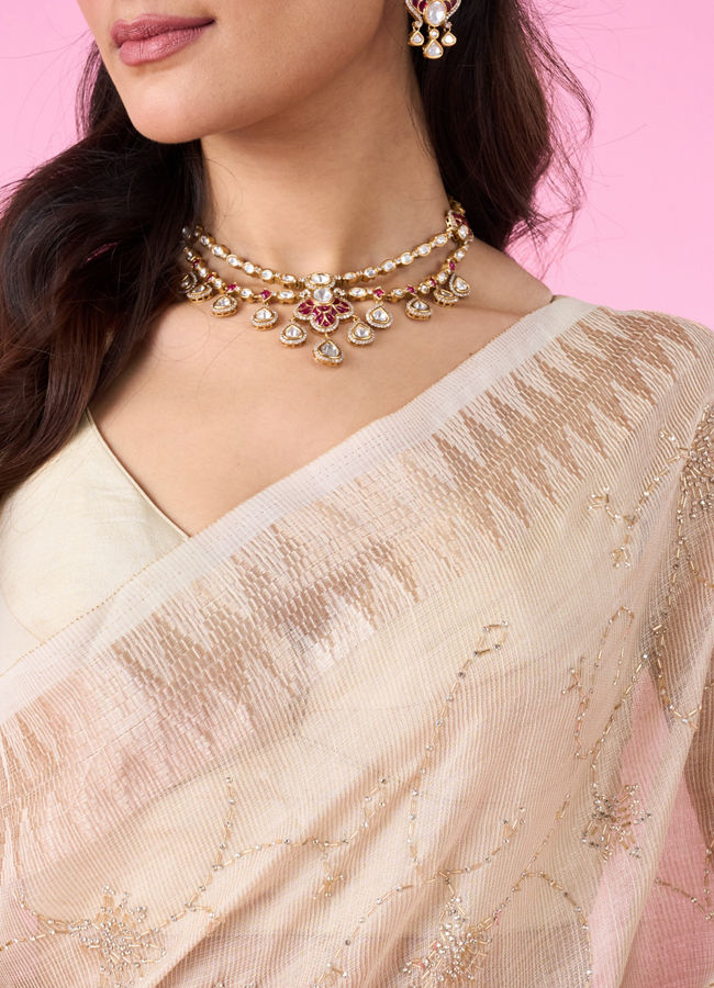 Mohey Women Elegant Cream Carnival Saree