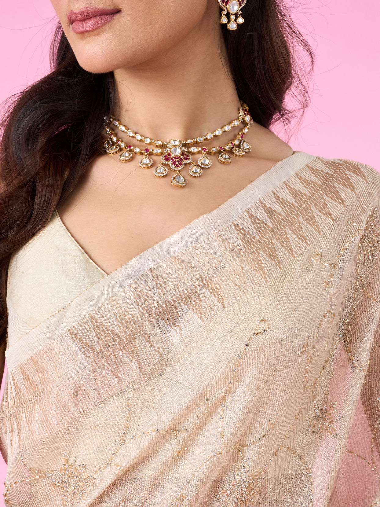 Mohey Women Elegant Cream Carnival Saree