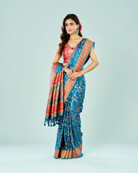 Mohey Women Teal Blue Banarasi Art Silk Saree