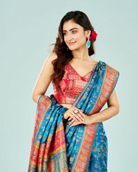 Mohey Women Teal Blue Banarasi Art Silk Saree