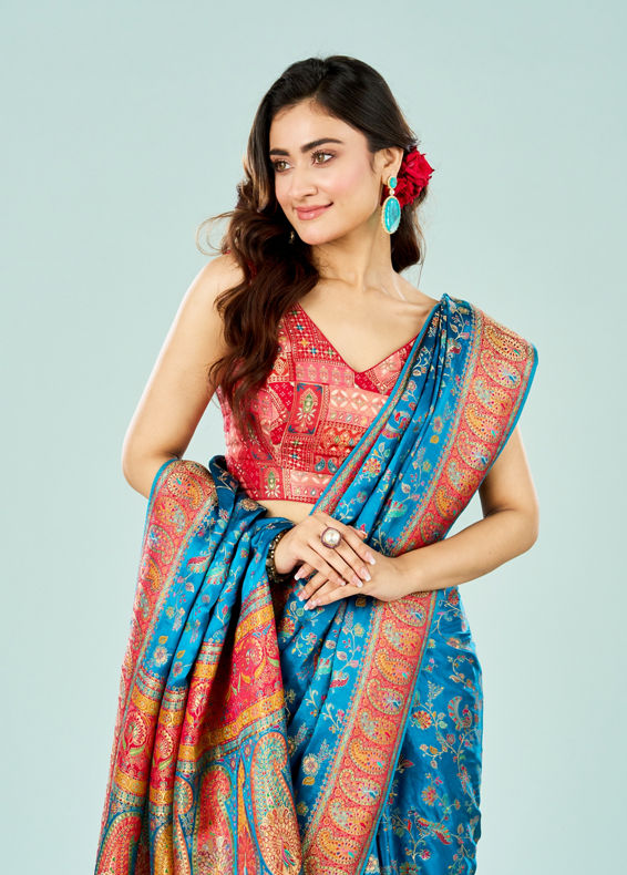 Mohey Women Teal Blue Banarasi Art Silk Saree