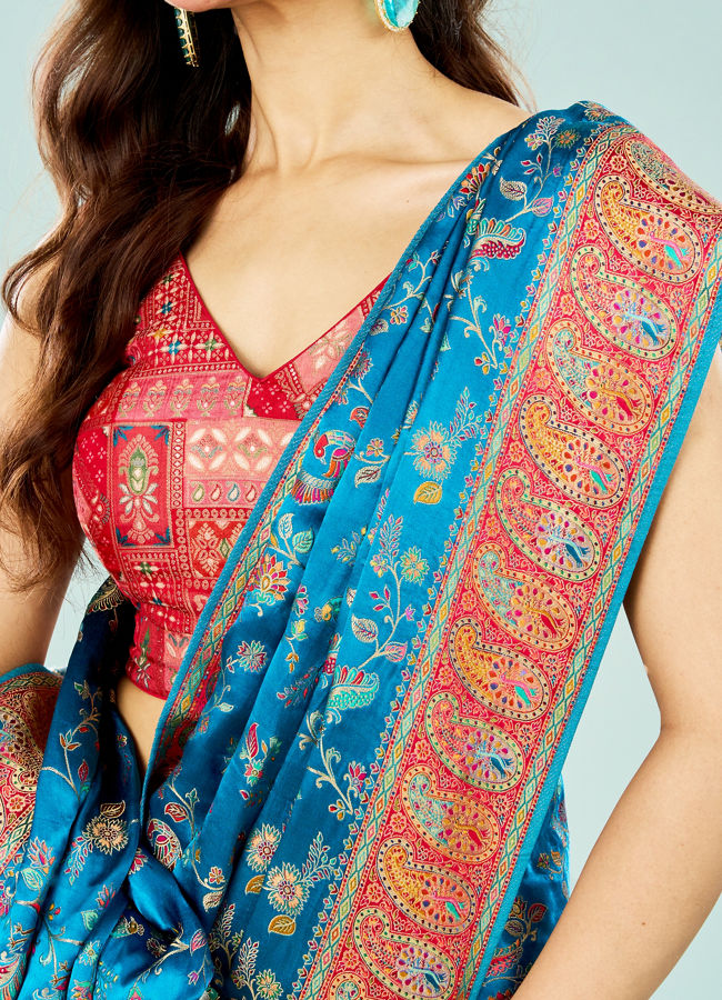 Mohey Women Teal Blue Banarasi Art Silk Saree