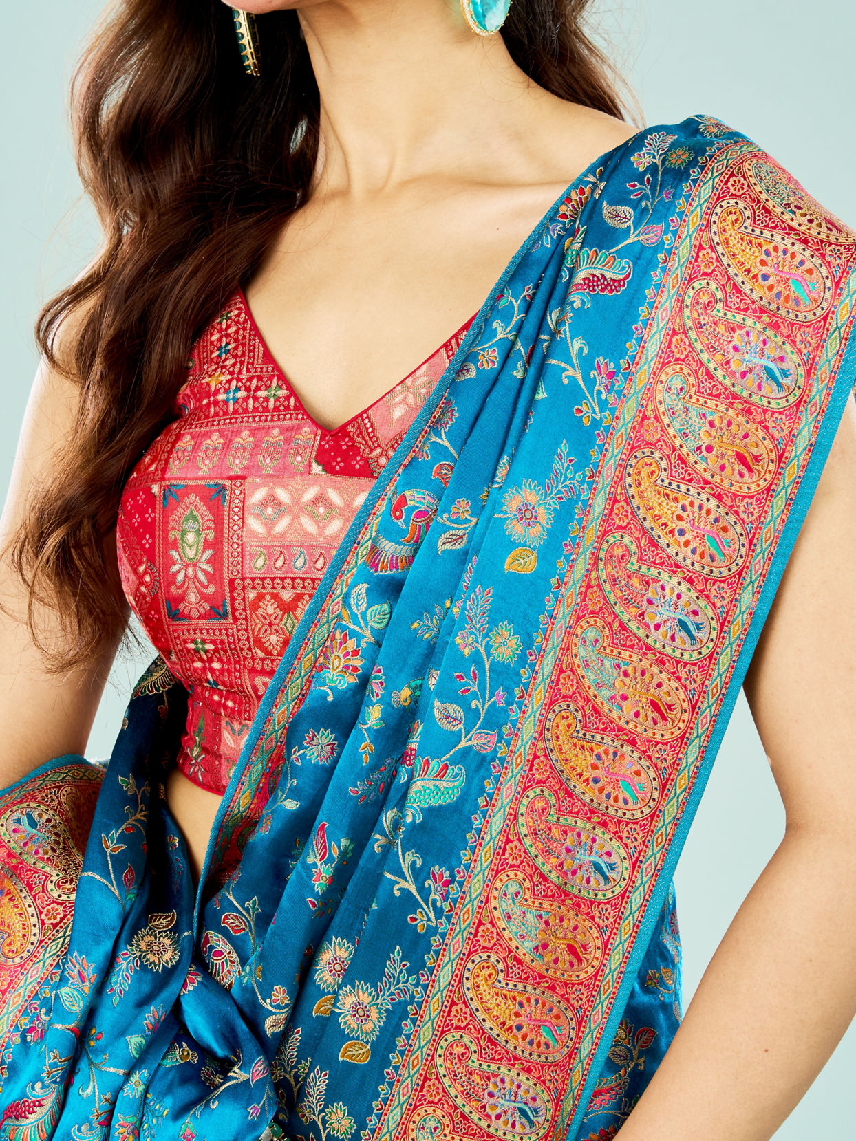 Mohey Women Teal Blue Banarasi Art Silk Saree