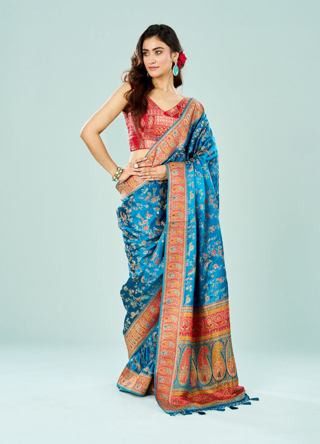 Mohey Women Teal Blue Banarasi Art Silk Saree