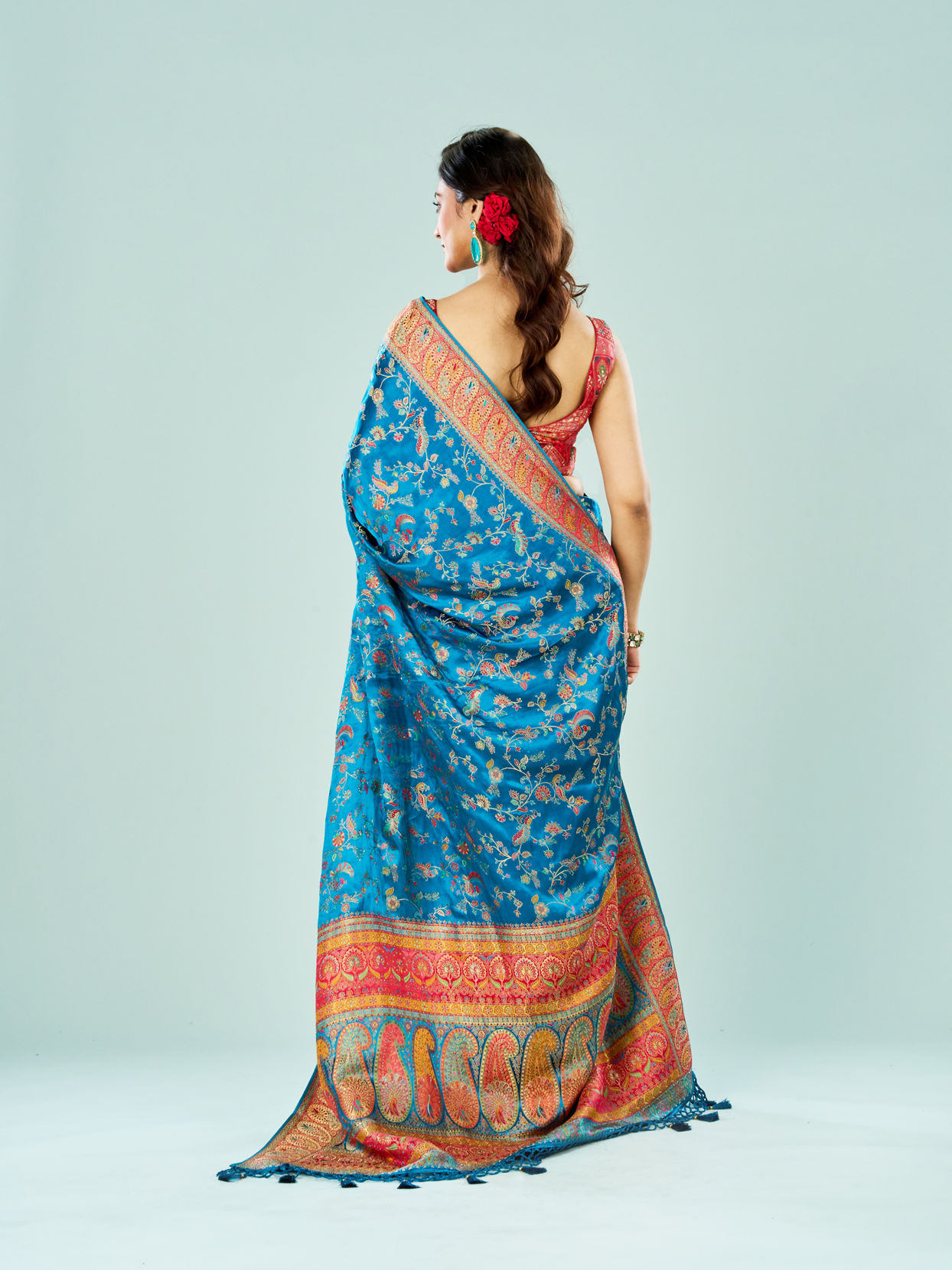 Mohey Women Teal Blue Banarasi Art Silk Saree